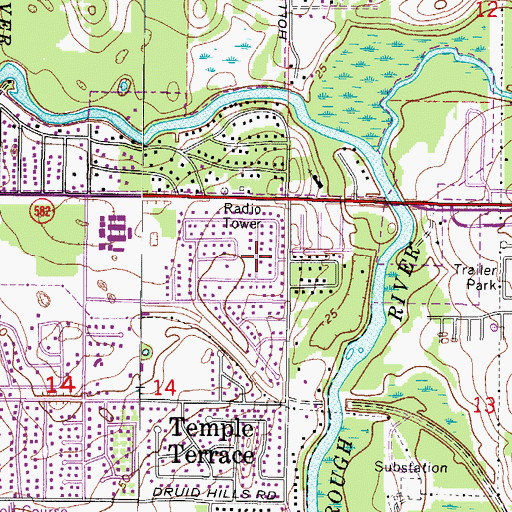 Topographic Map of Temple Hills, FL