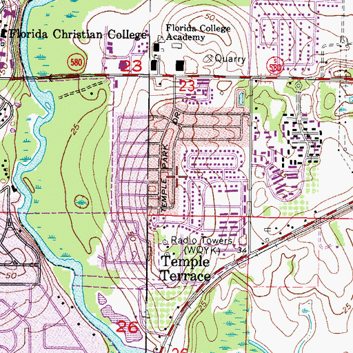 Topographic Map of Temple Park, FL