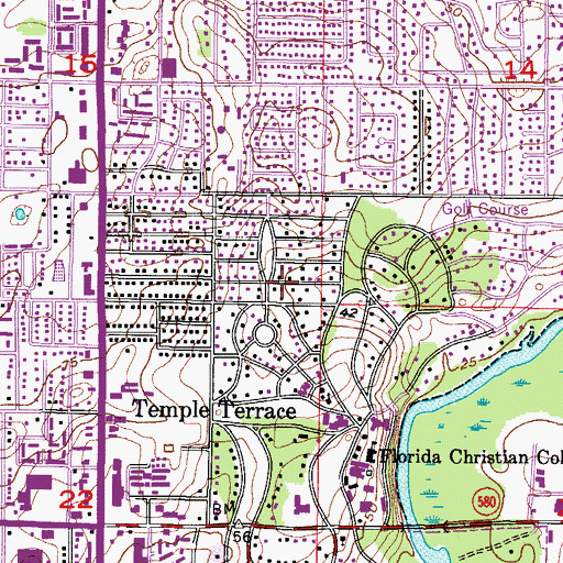 Topographic Map of Temple Terrace Estates, FL