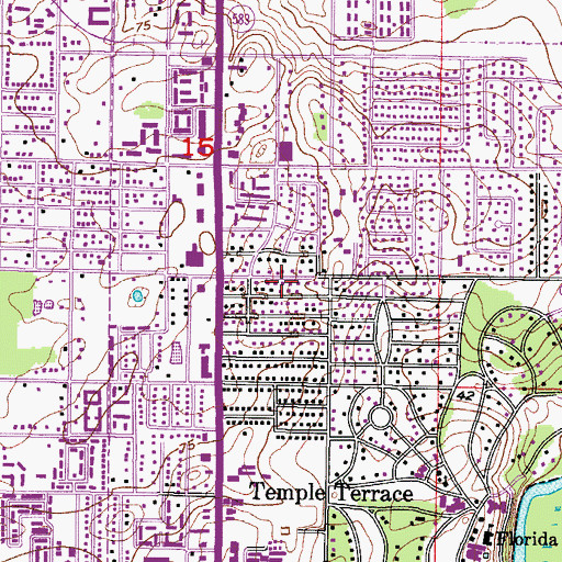 Topographic Map of Temple Terrace Gardens, FL