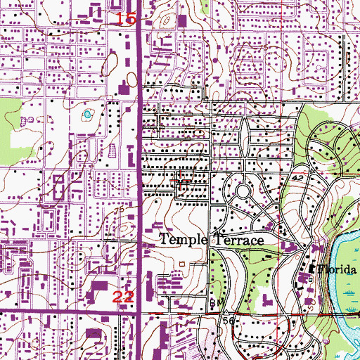 Topographic Map of Temple Terrace Heights, FL