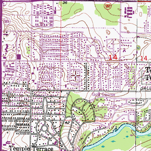 Topographic Map of Temple Terrace Hills, FL