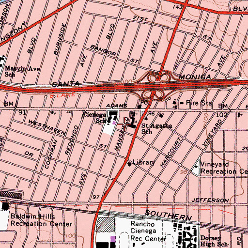 Topographic Map of Saint Agatha School, CA