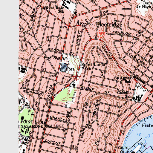 Topographic Map of Saint Agnes School, CA