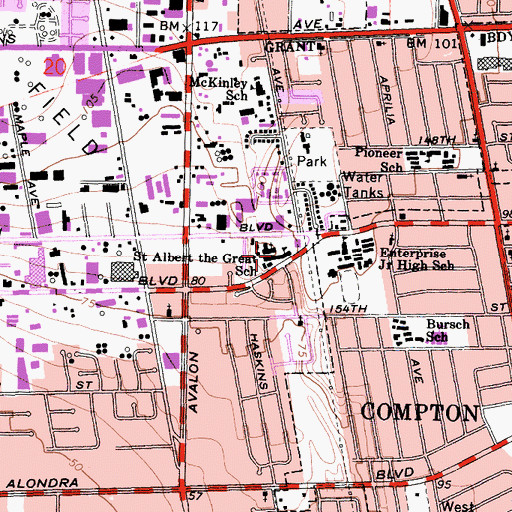 Topographic Map of Saint Albert the Great Elementary School, CA