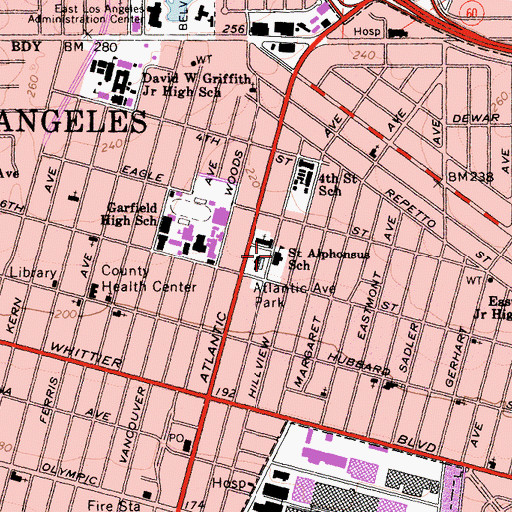 Topographic Map of Saint Alphonsus School, CA