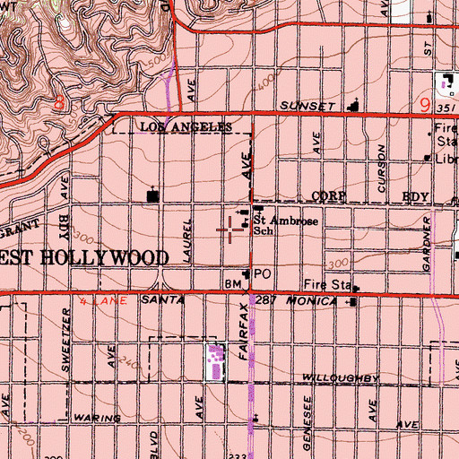 Topographic Map of Saint Ambrose School, CA