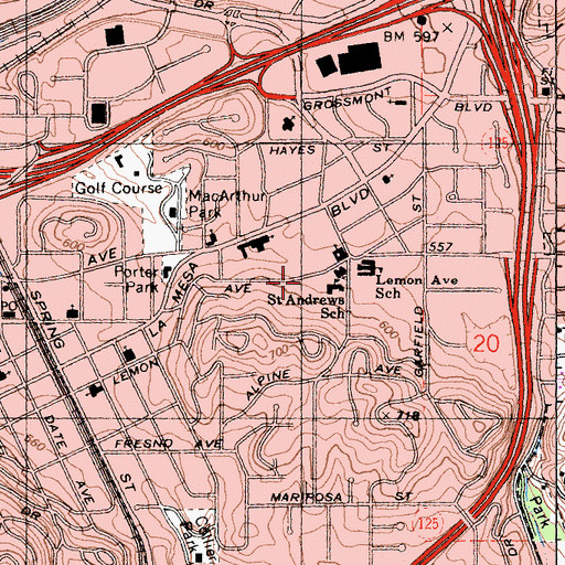 Topographic Map of Saint Andrews School, CA