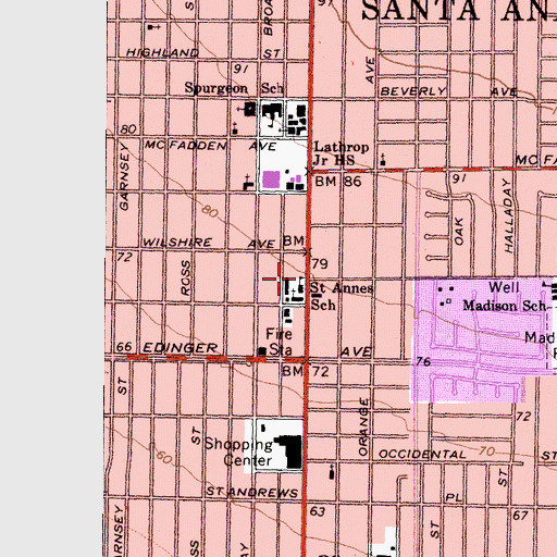 Topographic Map of Saint Anne Parish School, CA
