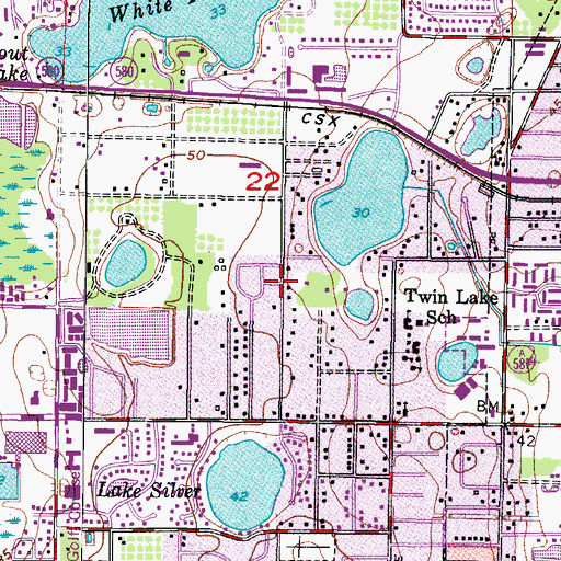 Topographic Map of Twin Lakes Estates, FL