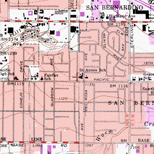 Topographic Map of Saint Annes School, CA