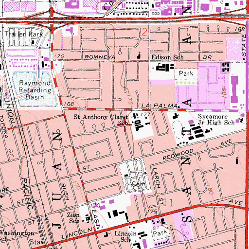 Topographic Map of Saint Anthony Claret School, CA