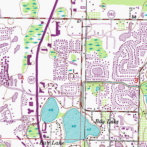 Topographic Map of Village Estates, FL