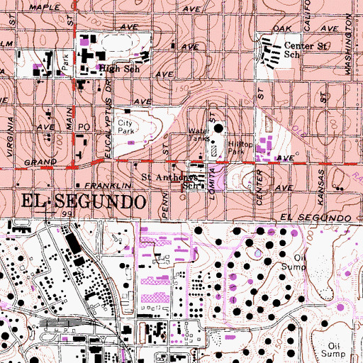 Topographic Map of Saint Anthonys School, CA