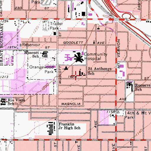 Topographic Map of Saint Anthonys School, CA