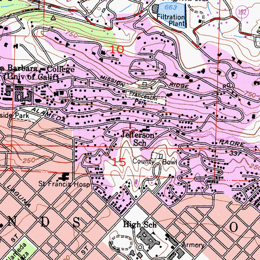 Topographic Map of Santa Barbara Middle School, CA
