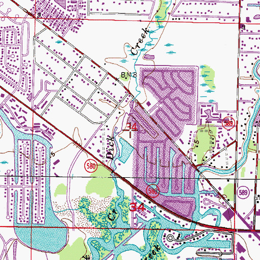 Topographic Map of Waterfront Cove, FL