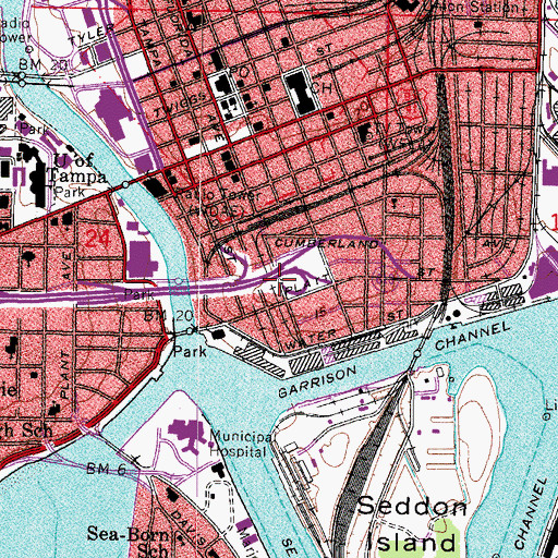 Topographic Map of Downtown Tampa Post Office (historical), FL