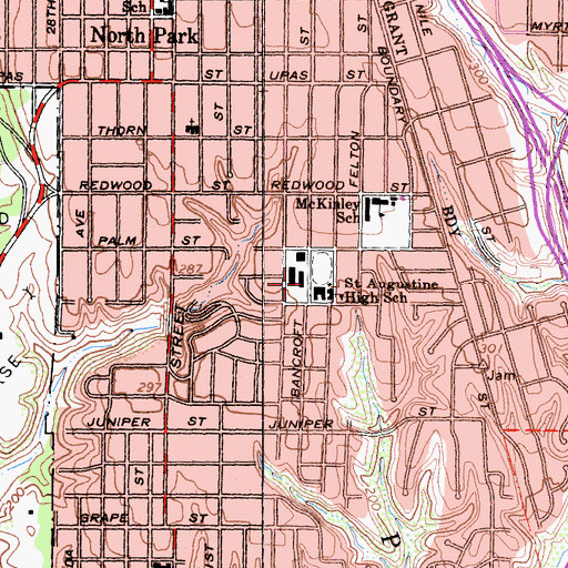 Topographic Map of Saint Augustine High School, CA