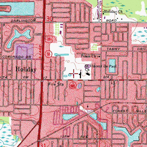 Topographic Map of Holiday Post Office, FL