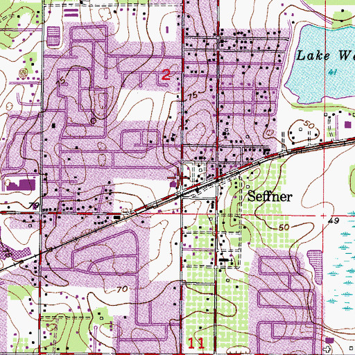 Topographic Map of Seffner Post Office, FL