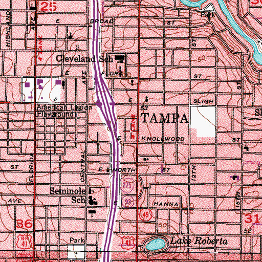 Topographic Map of Sulphur Springs Post Office, FL