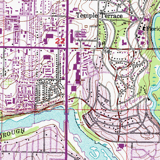 Topographic Map of Temple Terrace Post Office, FL