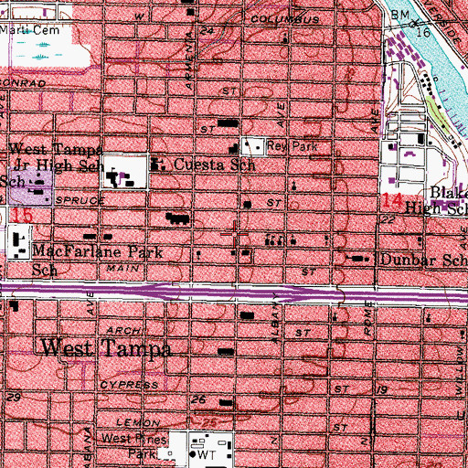 Topographic Map of West Tampa Post Office, FL
