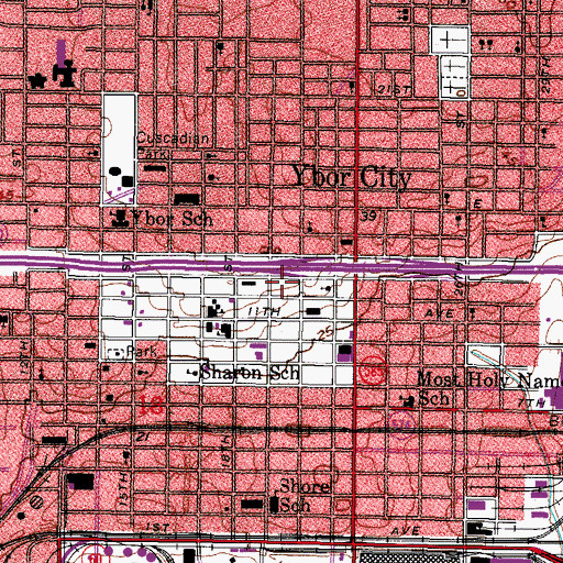 Topographic Map of Ybor City Post Office, FL