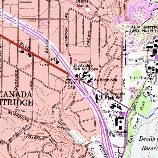 Topographic Map of Saint Bede School, CA