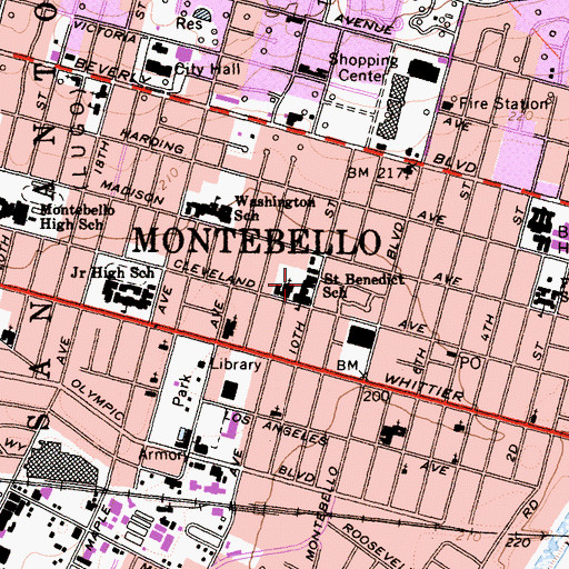 Topographic Map of Saint Benedict School, CA