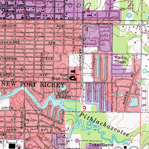 Topographic Map of Gulf Middle School, FL