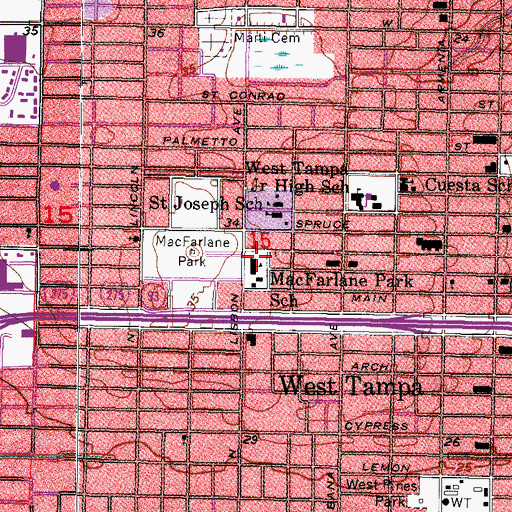 Topographic Map of MacFarlane Park Elementary Magnet School, FL