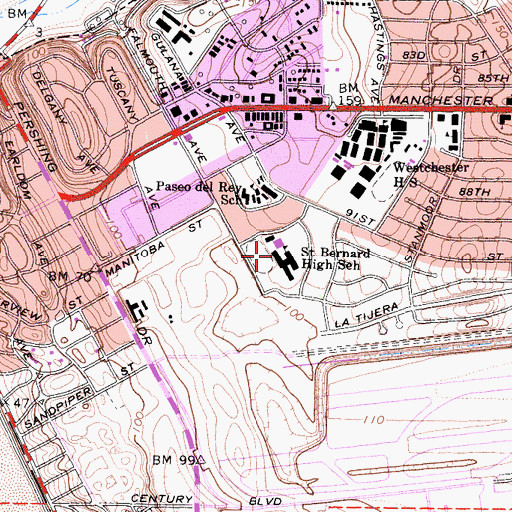 Topographic Map of Saint Bernard High School, CA