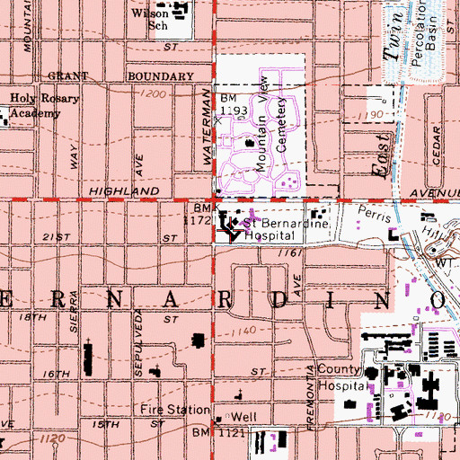 Topographic Map of Saint Bernardine Medical Center, CA