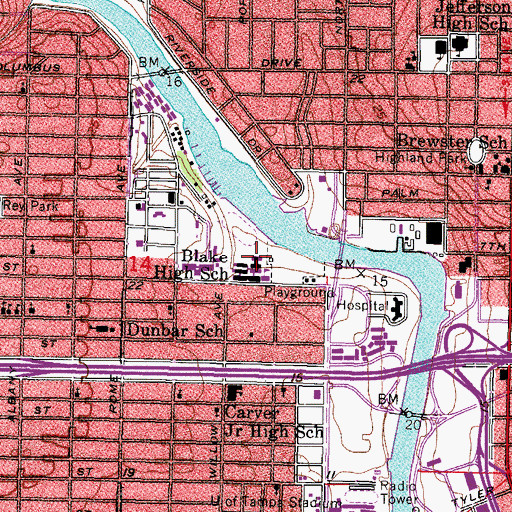 Topographic Map of Stewart Middle Magnet School, FL