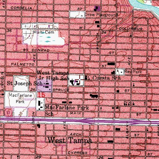 Topographic Map of West Tampa Elementary School, FL