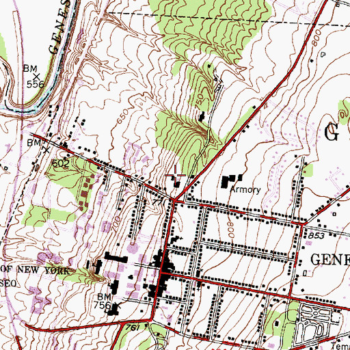 Topographic Map of Livingston Sheriffs Office, NY