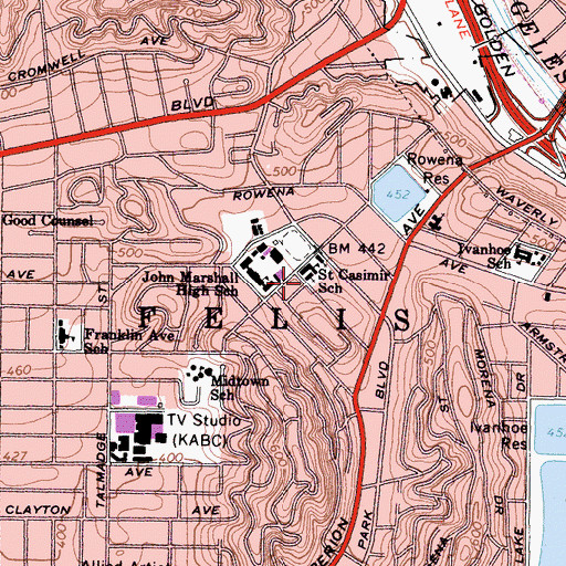 Topographic Map of Saint Casimir School, CA