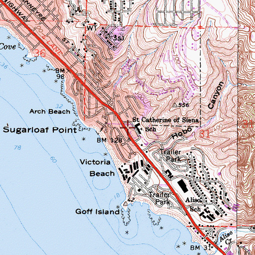 Topographic Map of Saint Catherine of Siena School, CA