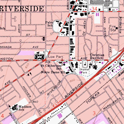Topographic Map of Saint Catherine of Alexandria School, CA