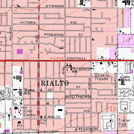 Topographic Map of Saint Catherines School, CA