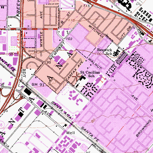 Topographic Map of Saint Cecilia School, CA