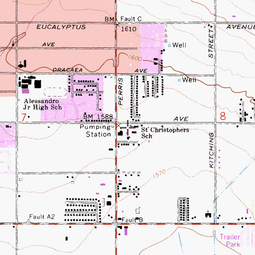 Topographic Map of Saint Christophers School, CA