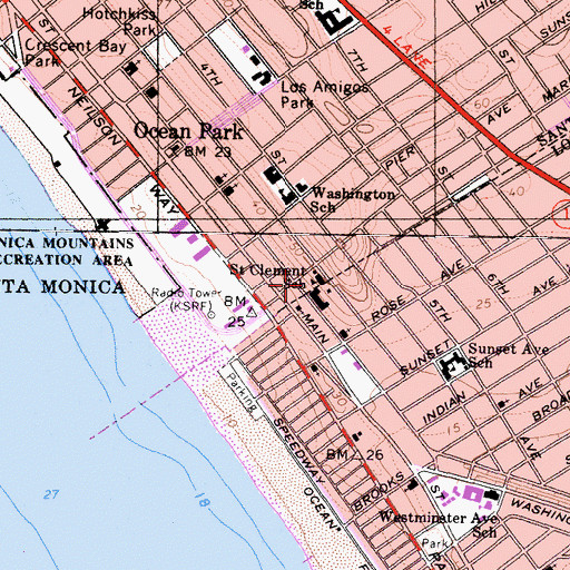 Topographic Map of Saint Clement School, CA