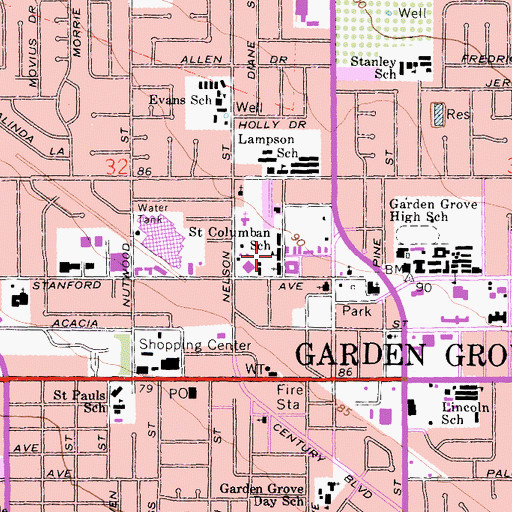 Topographic Map of Saint Columban School, CA