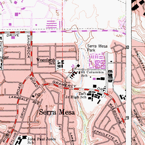 Topographic Map of Saint Columbia School, CA