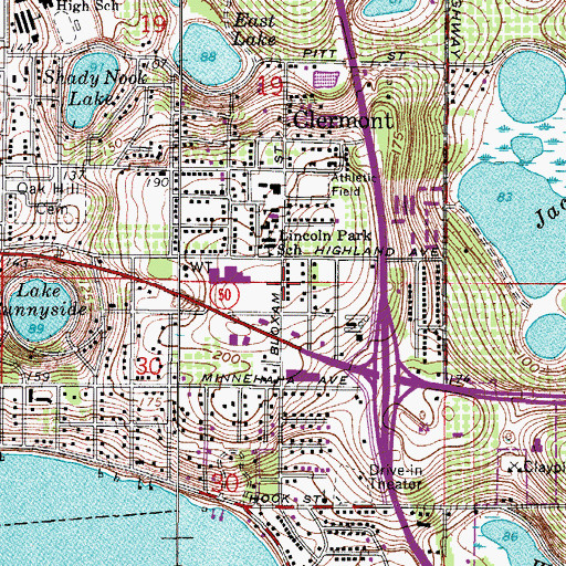 Topographic Map of Clermont Water Tower, FL