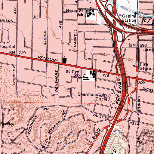 Topographic Map of Saint Cyril School, CA