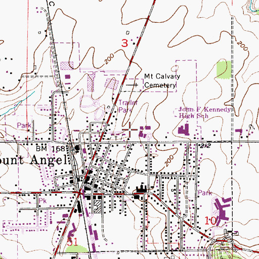 Topographic Map of Mount Angel Middle School, OR